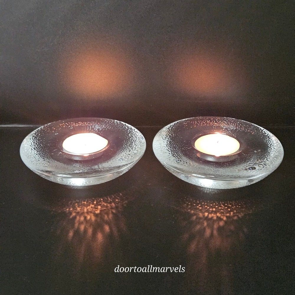 VTG Iittala Nappi Tealight Candle Holder Markku Salo '90s Clear Pebbled Glass